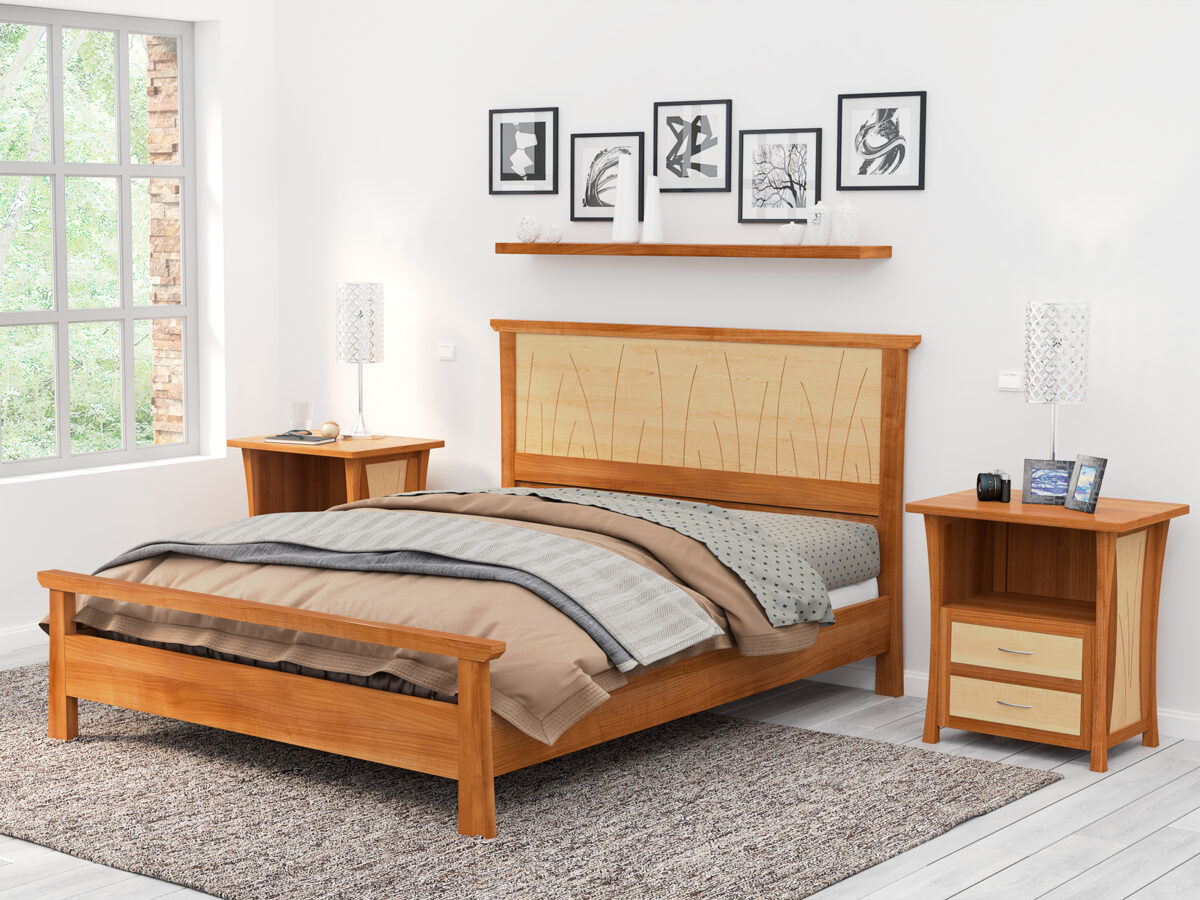 "Prairie" Bed Frame With Quilt Rail - Cherry - Image 3